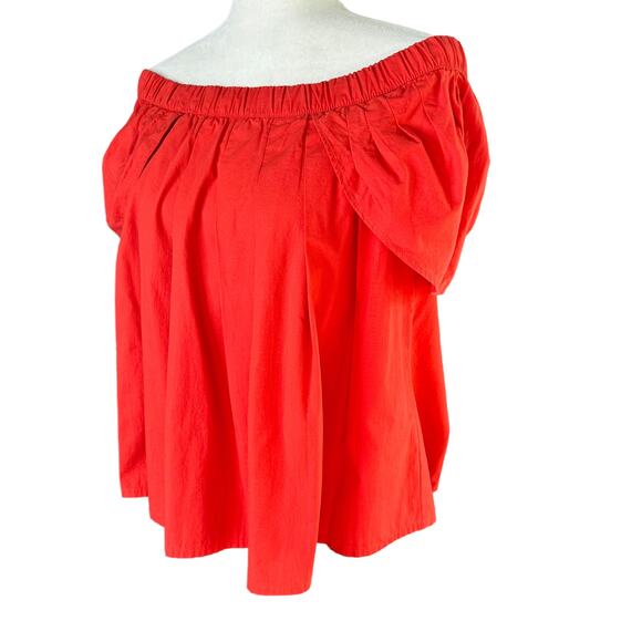 MLM the LABEL Womens XS Red Cotton Short Tulip Sleeve Off Shoulder Pleated Top - Picture 3 of 8